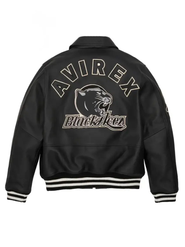 Avirex Black Jaguar Leather Bomber Jacket