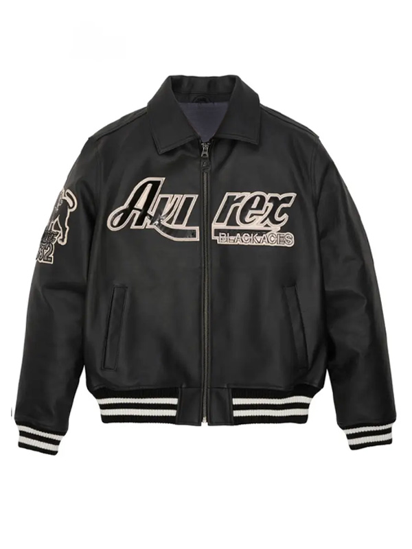Avirex Black Jaguar Leather Bomber Jacket