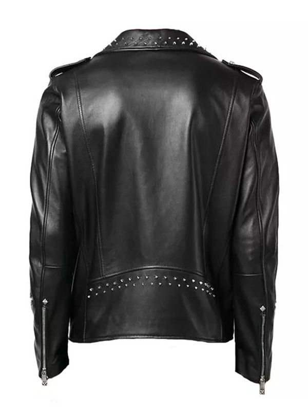 Men's Biker Black Studded Leather Jacket