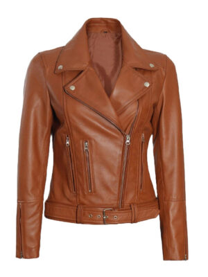 Elisa Women's Asymmetrical Brown Leather Jacket