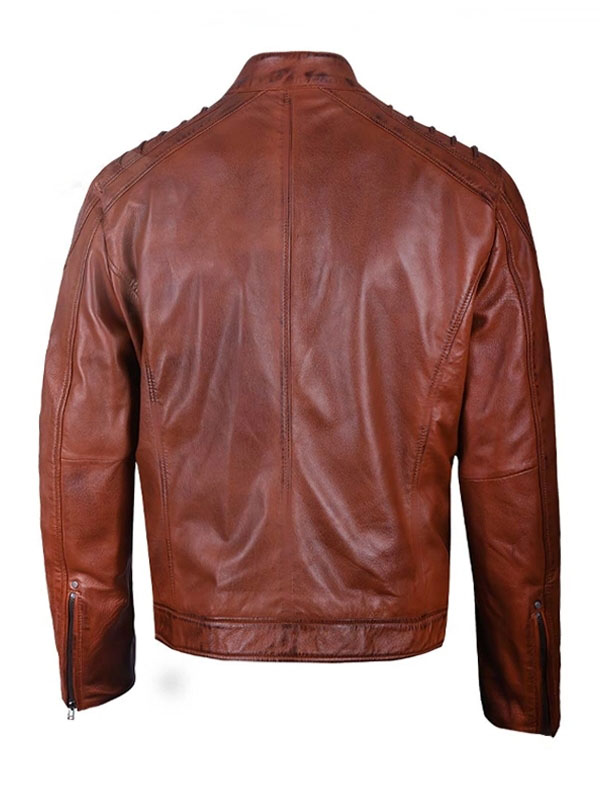 Men's Biker Motorcycle Brown Leather Jacket