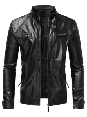 Men Slimfit Casual Style Winter Leather Jacket