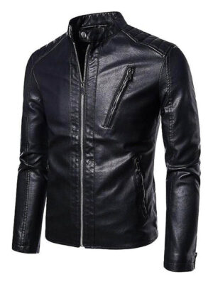 Men Slimfit Motorcycle Zipper Leather Jacket