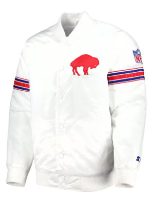 Men Starter White Buffalo Bills Satin Bomber Jacket
