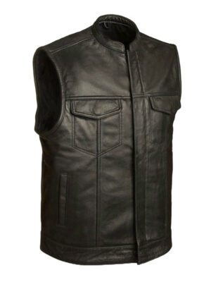 Men’s Bay Area Motorcycle Biker Black Leather Vest