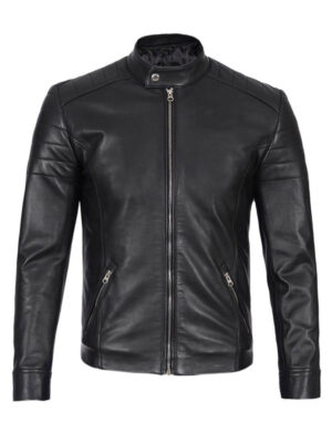 Mens Black Fitted Cafe Racer Leather Jacket