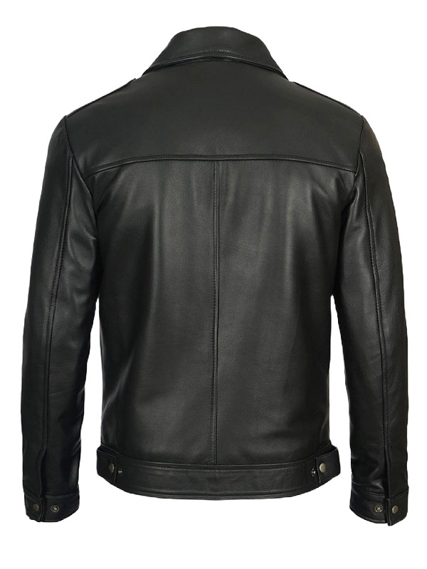 Mens Black Shirt Collar Leather Jacket Save 30 Iconic Jacket