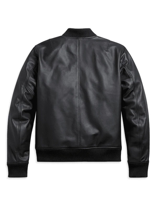 Mens Bomber Style Black Leather Jacket