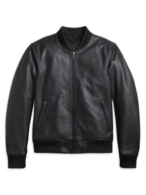 Mens Bomber Style Black Leather Jacket