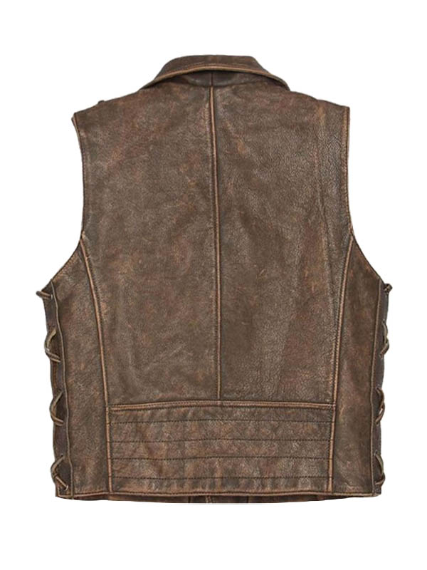 Mens Brown Leather Biker Motorcycle Vest