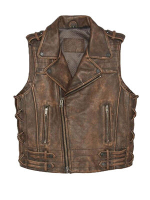 Mens Brown Leather Biker Motorcycle Vest