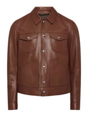 Mens Brown Shirt Style Biker Leather Jacket