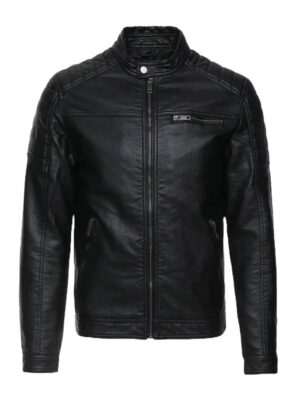 Mens Casual Black Biker Leather Jacket
