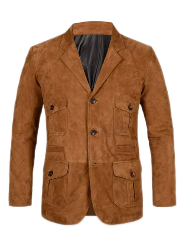 Mens Four Pockets Suede Leather Blazer