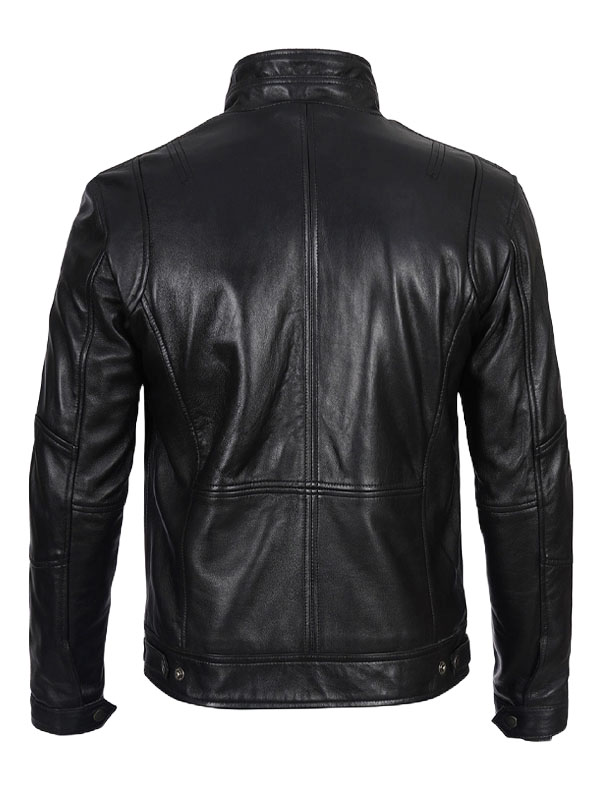 Moffit Mens Cafe Racer Black Leather Jacket