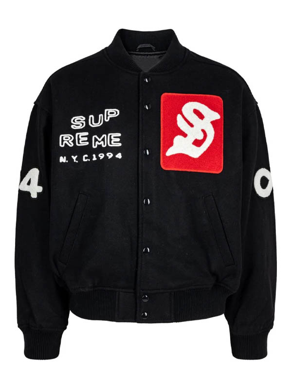 NY Supreme Tourist Varsity Black Bomber Jacket