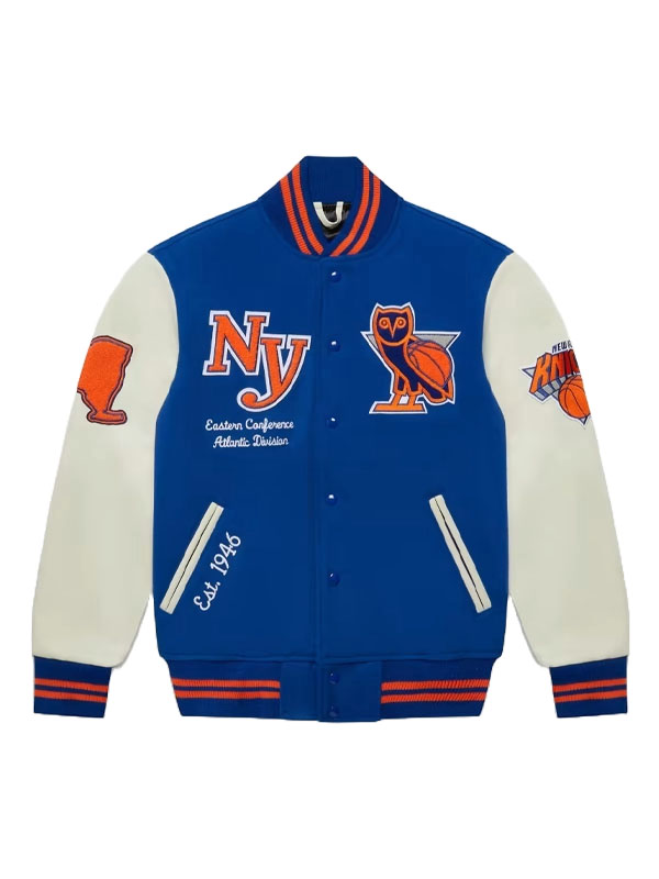 OVO Knicks Blue Varsity Bomber Jacket