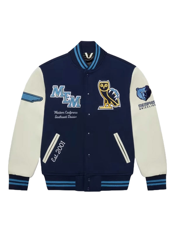 OVO Memphis Grizzlies Navy Blue Varsity Jacket