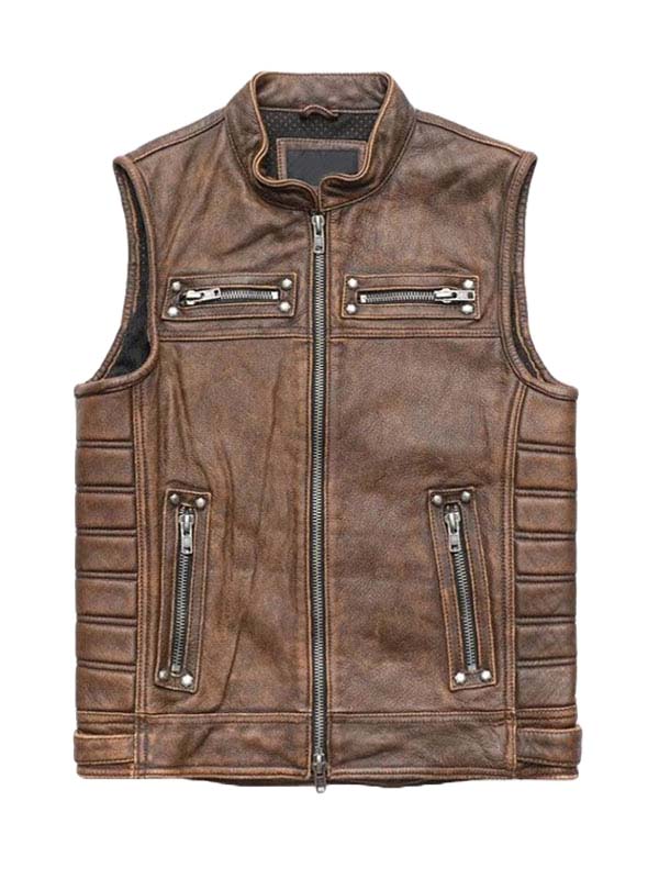 Vintage Brown Motorcycle Biker Leather Vest