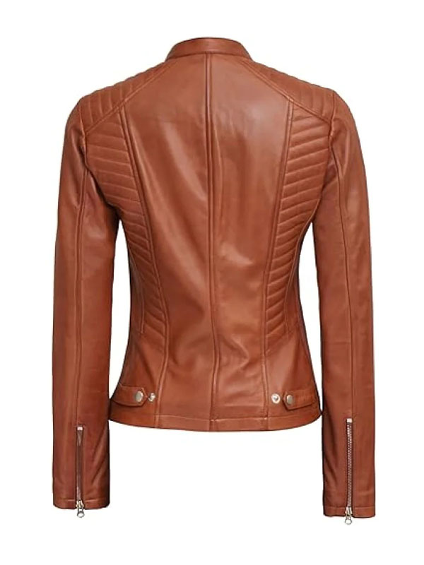 Women Slimfit Biker Tan Leather Jacket