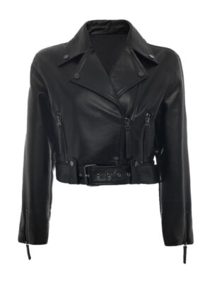 Women Short Body Belted Style Black Jacket