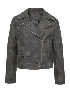 Women Textured Style Distressed Grey Leather Jacket