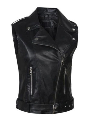 Women's Black Bomber Classic Biker Leather Vest