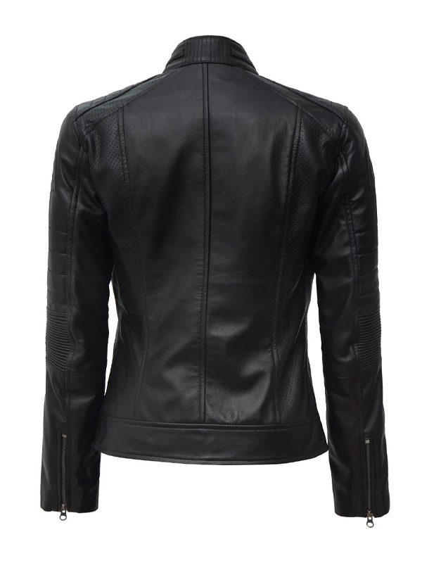 Women's Black Cafe Racer Leather Biker Jacket
