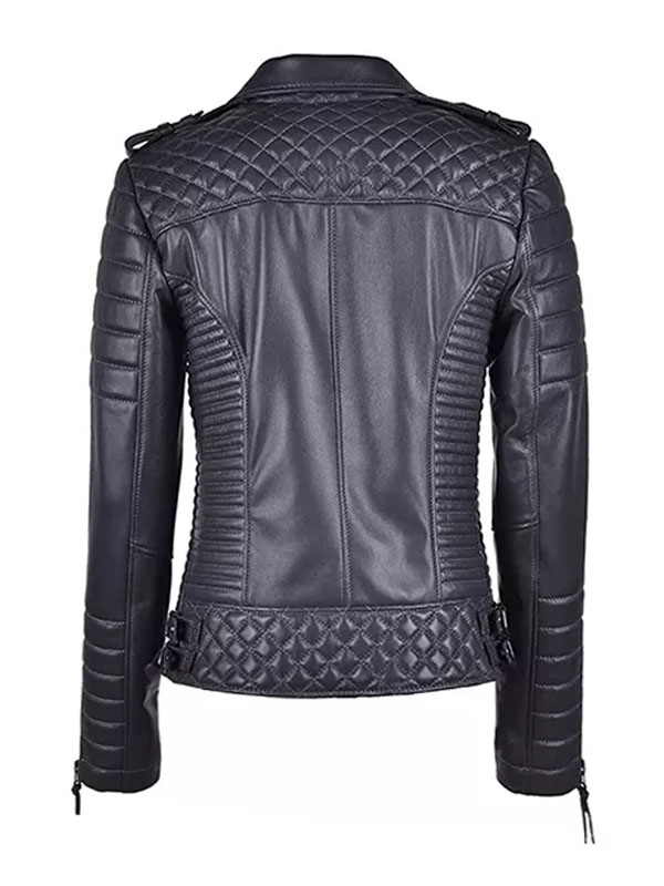 Women’s Black Leather Motorcycle Biker Jacket