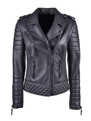 Women’s Black Leather Motorcycle Biker Jacket