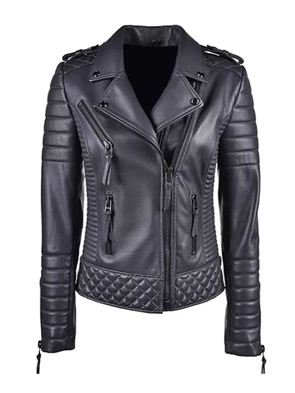 Women’s Black Leather Motorcycle Biker Jacket