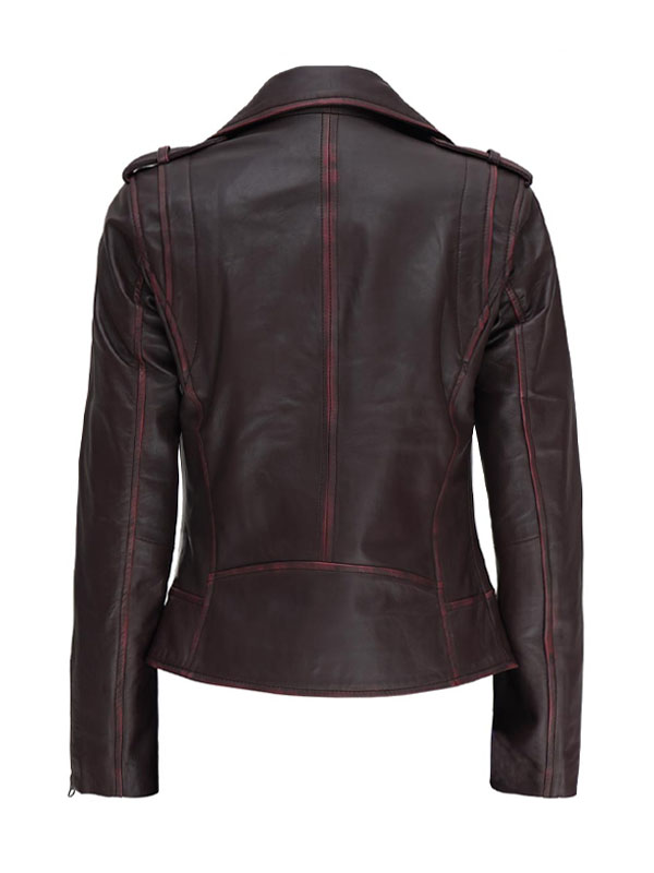 Women’s Brown Motorcycle Biker Asymmetrical Leather Jacket