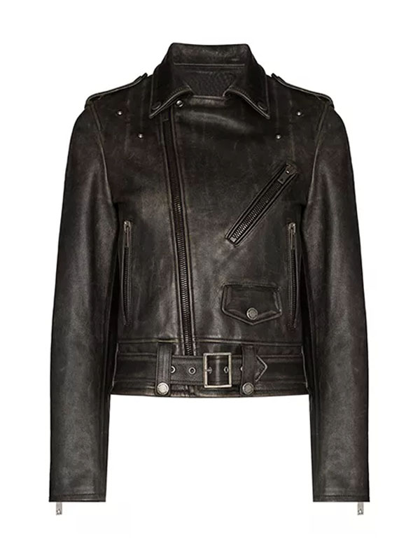 Women's Distressed Black Leather Jacket