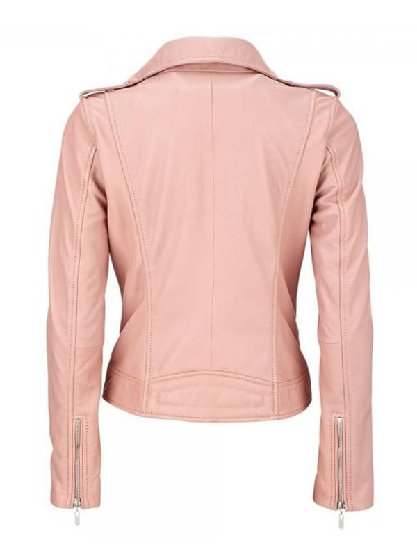 Women's Pink Biker Style Leather Jacket