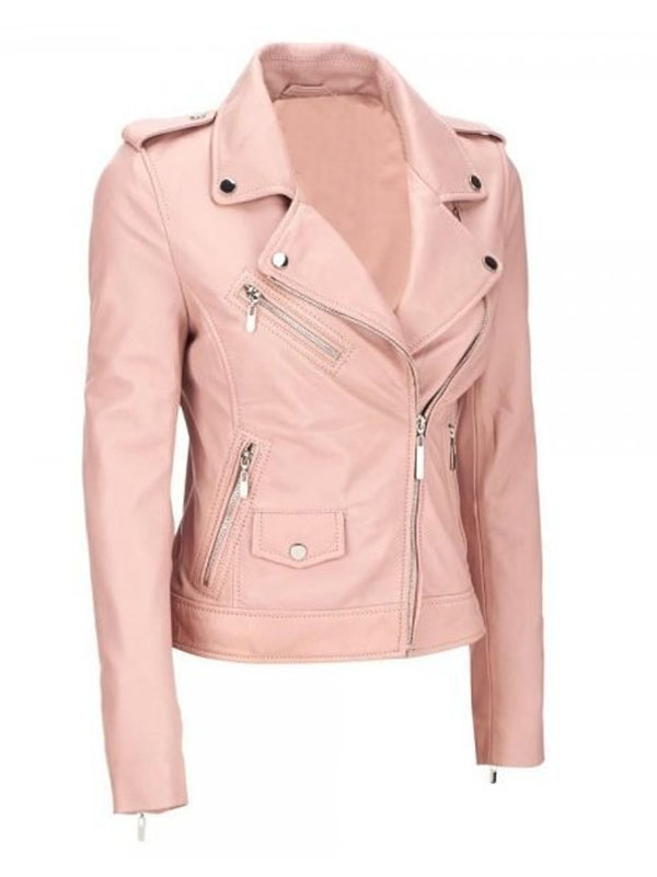 Women's Pink Biker Style Leather Jacket