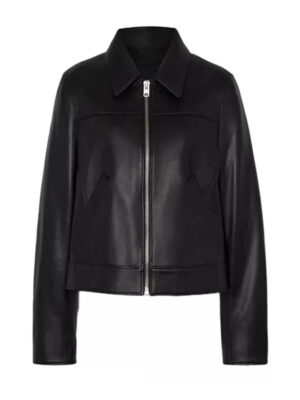 Women's Shirt Collar Biker Leather Black Jacket