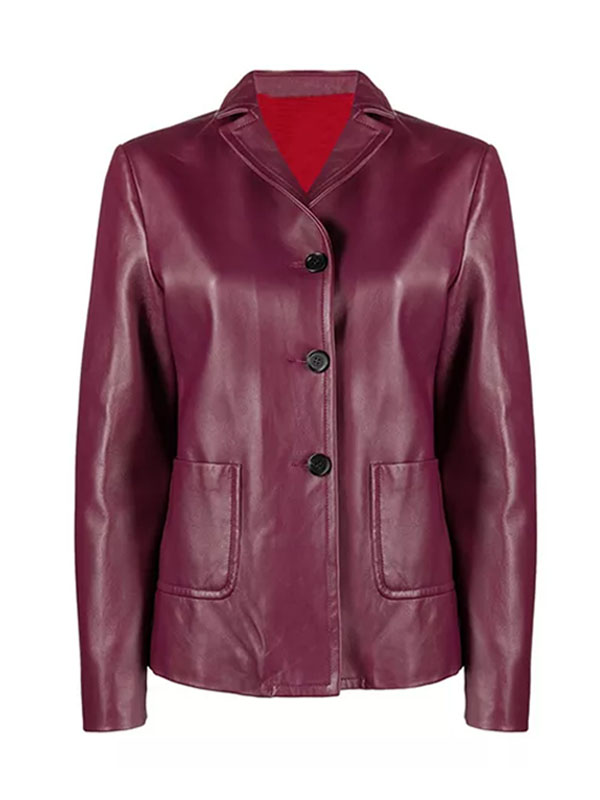 Women's Shirt Style Maroon Leather Jacket