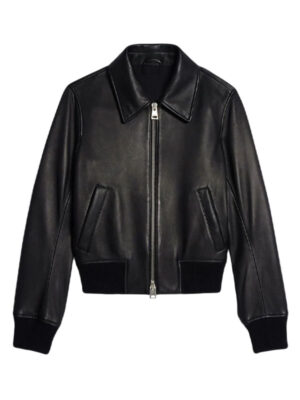 Woman's AMI Paris Shirt Collar Black Leather Jacket