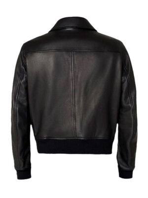 Woman's AMI Paris Shirt Collar Black Leather Jacket