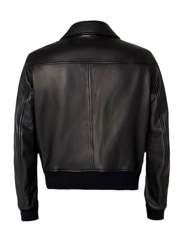Woman's AMI Paris Shirt Collar Black Leather Jacket