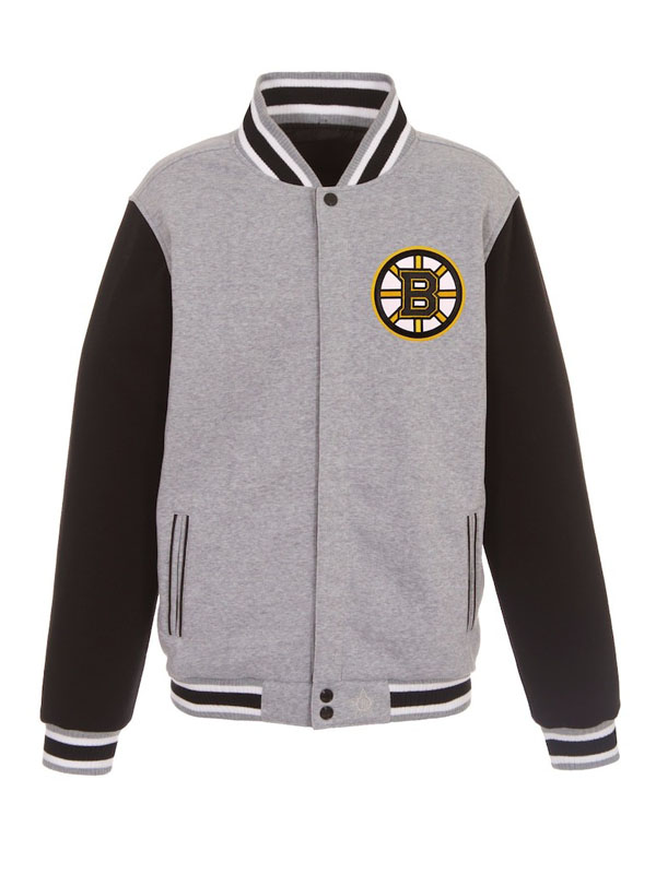 Boston Bruins Black Grey Varsity Bomber Jacket