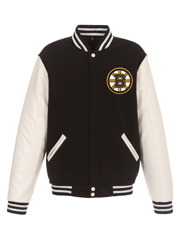 Boston Bruins Black Grey Varsity Bomber Jacket