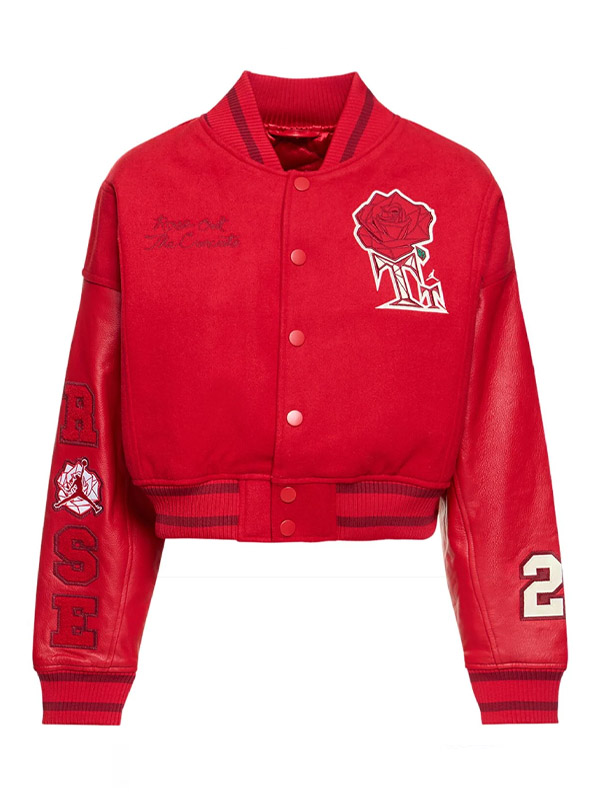 Jordan x Teyana Taylor Red Cropped Varsity Jacket