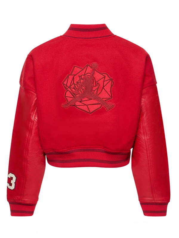 Jordan x Teyana Taylor Red Cropped Varsity Jacket