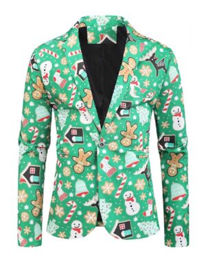 Men's Christmas Printed 3 Piece Green Suit