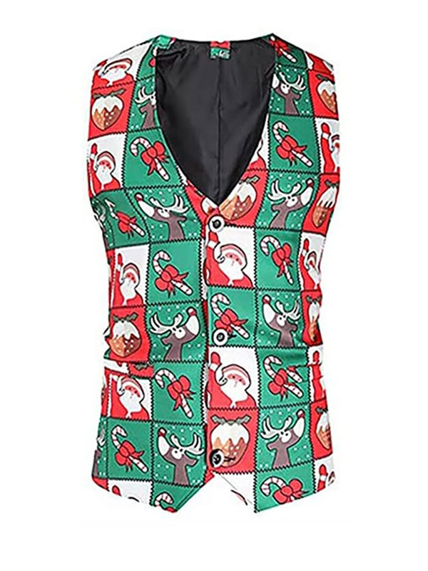 Men's Christmas Printed 3 Piece Multicolor Suit