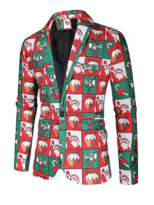 Men's Christmas Printed 3 Piece Multicolor Suit