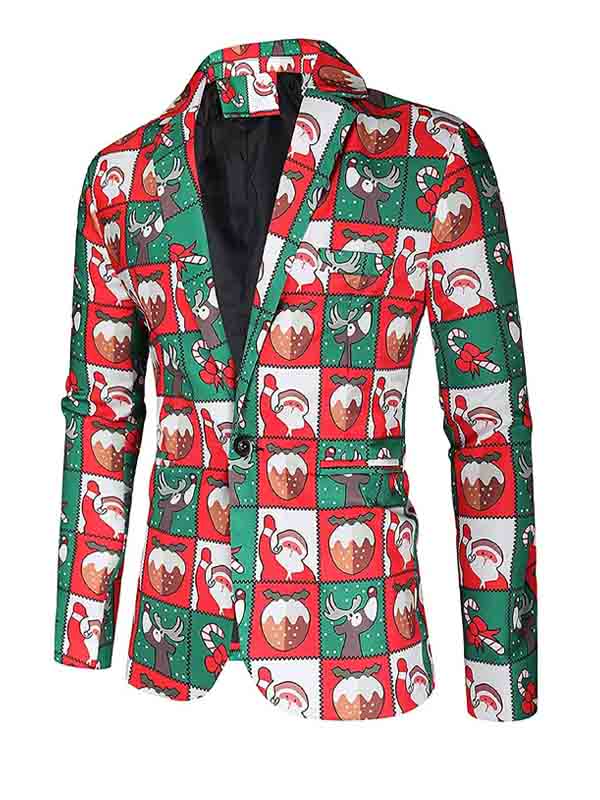 Men's Christmas Printed 3 Piece Multicolor Suit