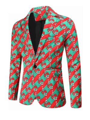 Men's Christmas Printed 3 Piece Red Suit
