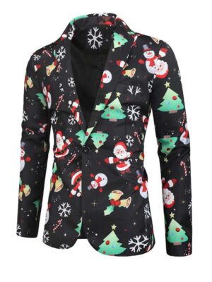 Men's Christmas Snowflake Santa Print 3 Piece Suit